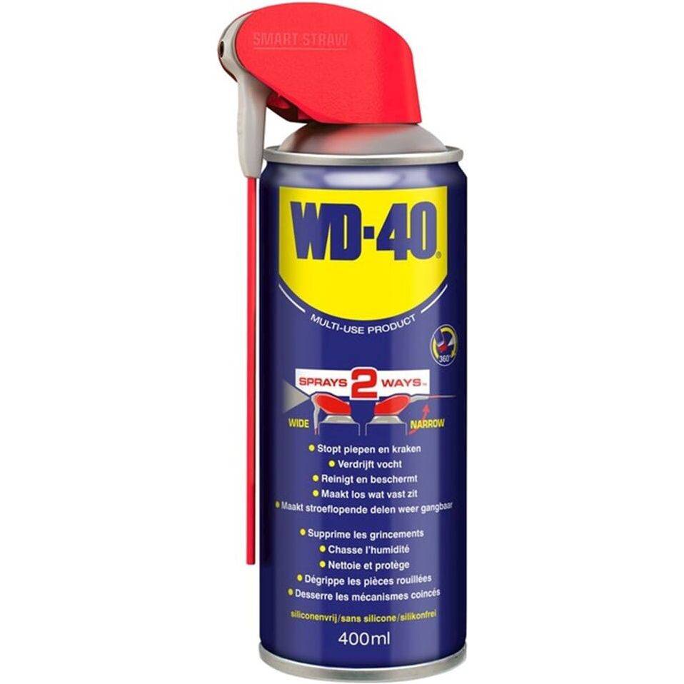 Wd-40 Multi Use Smart Straw sprayfles met oranje label en zwarte spraykop voor veelzijdige smeer- en reinigingsproducten