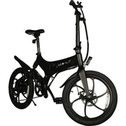 Zwarte Bohlt elektrische vouwfiets X200 met compact frame en elektrische aandrijving, ideaal voor stadsgebruik.