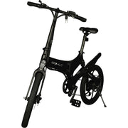 Zwarte Bohlt elektrische vouwfiets X200 met compact frame en verstelbare handlebars, ideaal voor stadsvervoer.