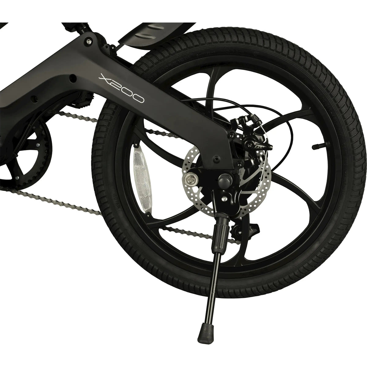 Elektrische vouwfiets Bohlt X200 in zwart, vederlichte en compacte design, ideaal voor stadsvervoer en gemakkelijke opslag.
