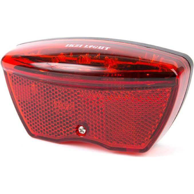 Ikzi Light achterlicht met 5 LED’s en batterij, 80 mm lang, geschikt voor fietsverlichting, zichtbaar in de afbeelding.