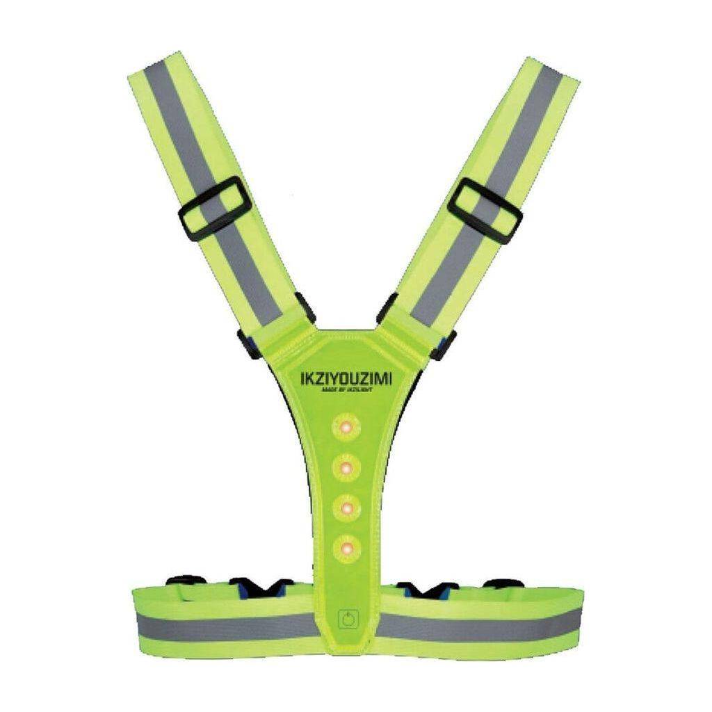 Veiligheidsvest van Ikzi met reflectie en LED-verlichting, ontworpen voor sport en veiligheid, zwart kleur.