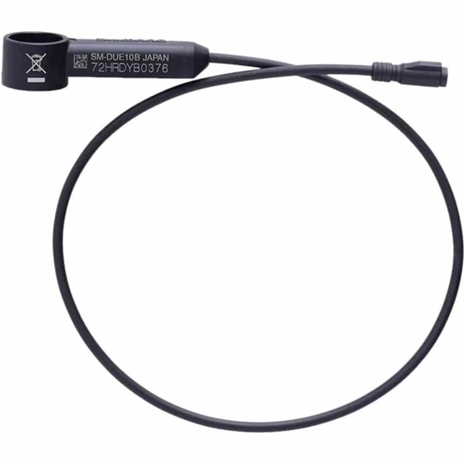 Shimano SM Due10 snelheidsensor met 340 mm kabel voor fietscomputers, geschikt voor Shimano fietssystemen.