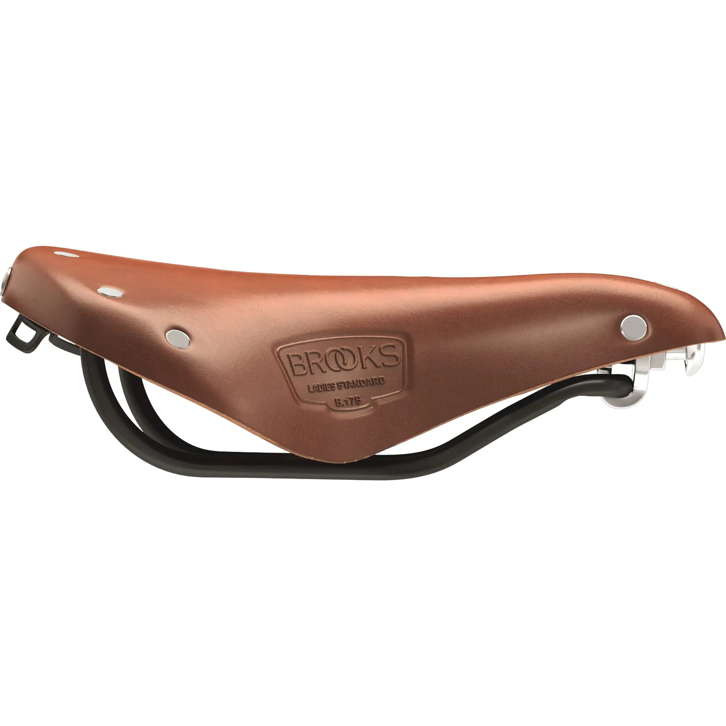 Brooks Fietszadel B17S voor dames, comfortabel stadsfiets- en e-bike zadel, zwart met leren afwerking en klassieke uitstraling.