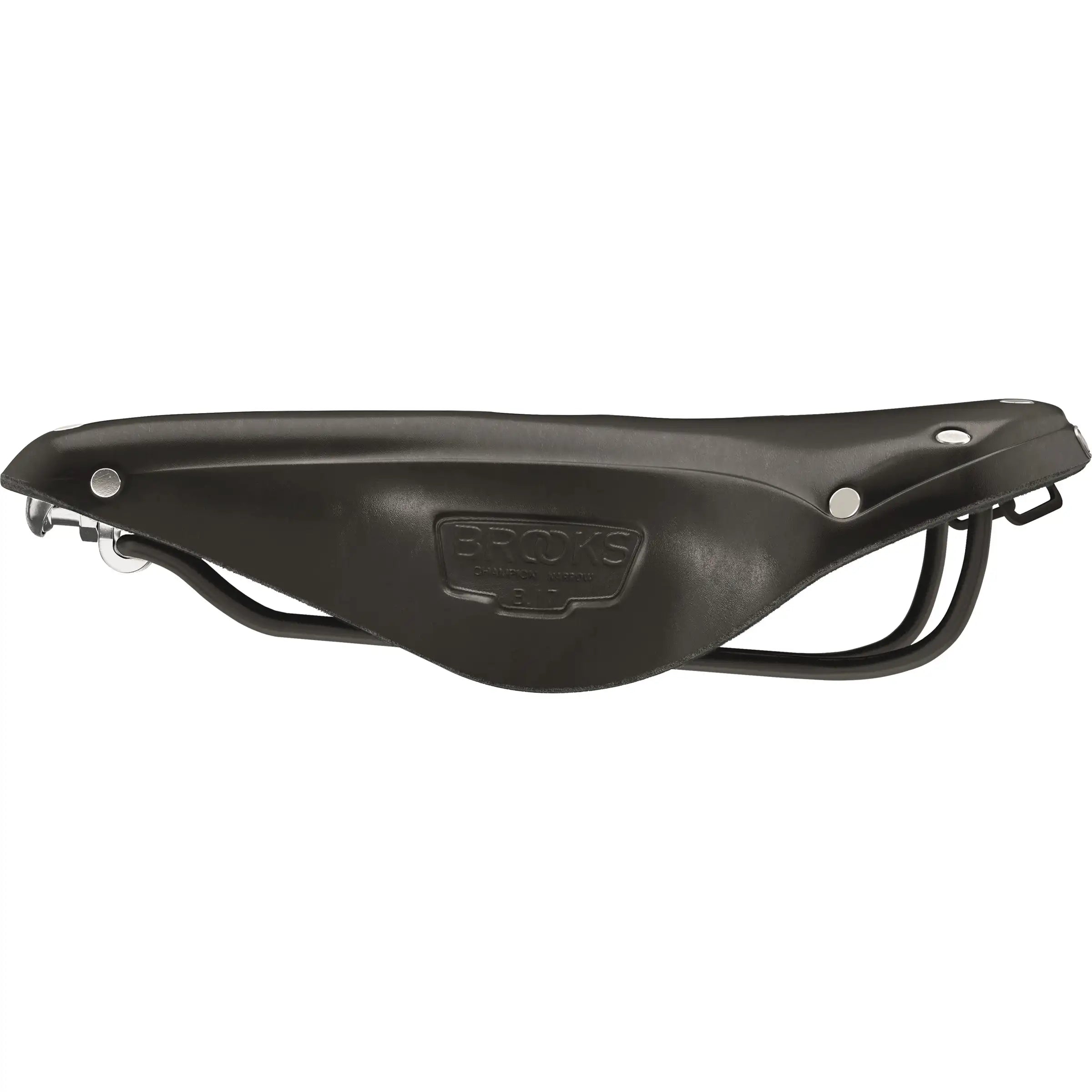 Brooks Fietszadel B17 Narrow voor stadsfiets en e-bike, close-up van het smalle, leren fietszadel op een stadsfiets.
