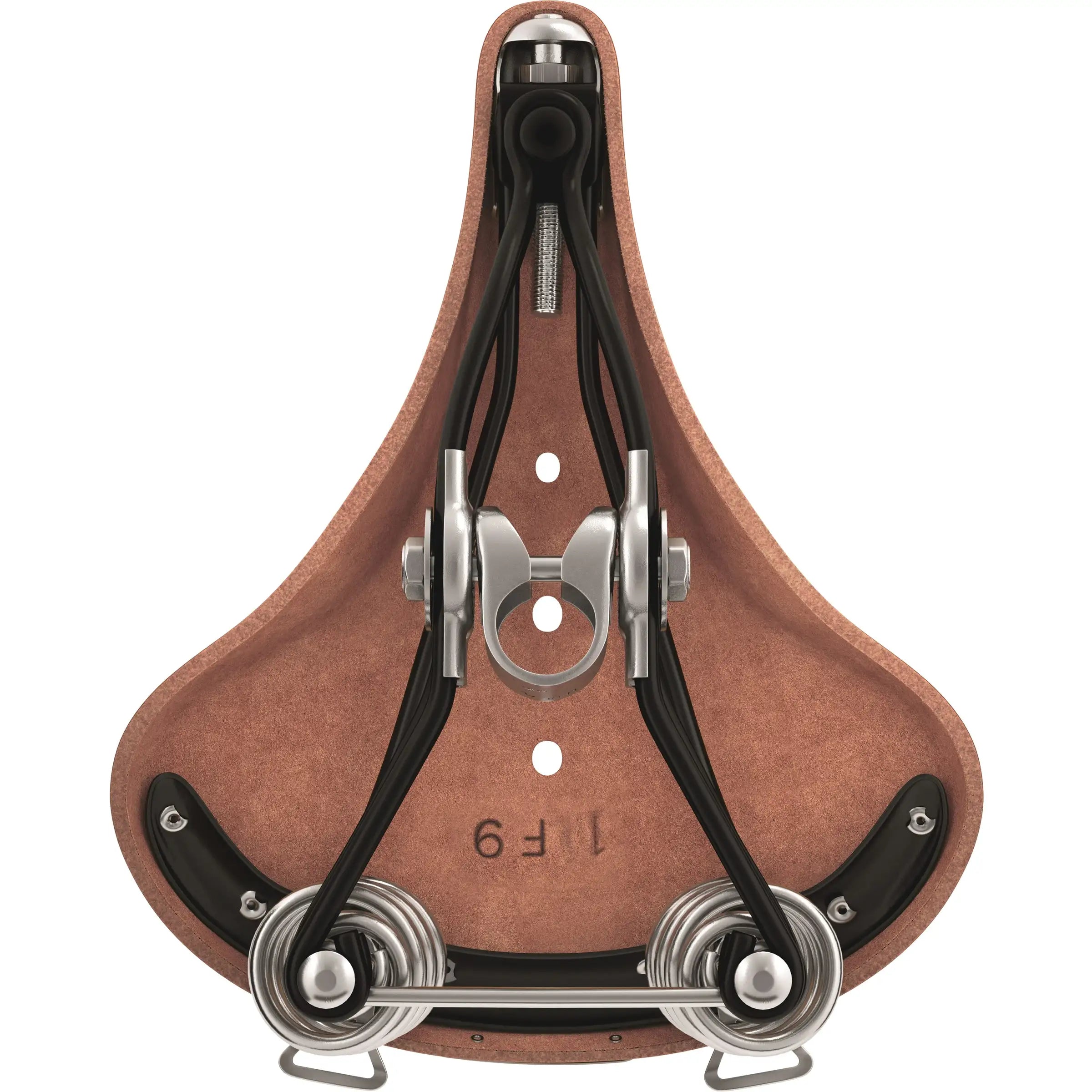 Brooks Fietszadel B66 voor heren, comfortabel stadsfiets en e-bike zadel, zwart met leren bekleding en metalen bevestiging.