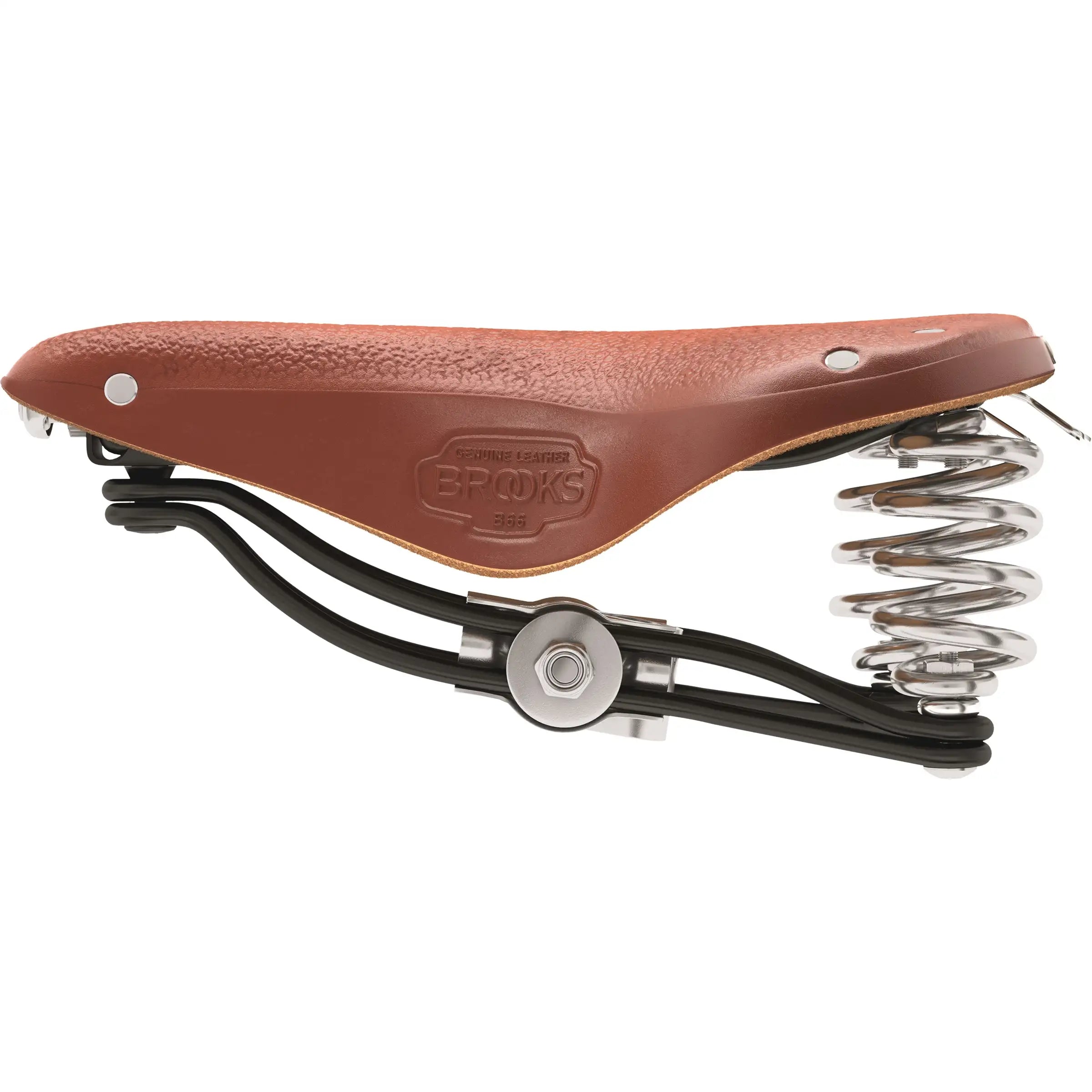 Brooks Fietszadel B66 voor heren, comfortabel stadsfiets en E-bike zadel, wit en zwart, met leren bekleding en metalen bevestiging.