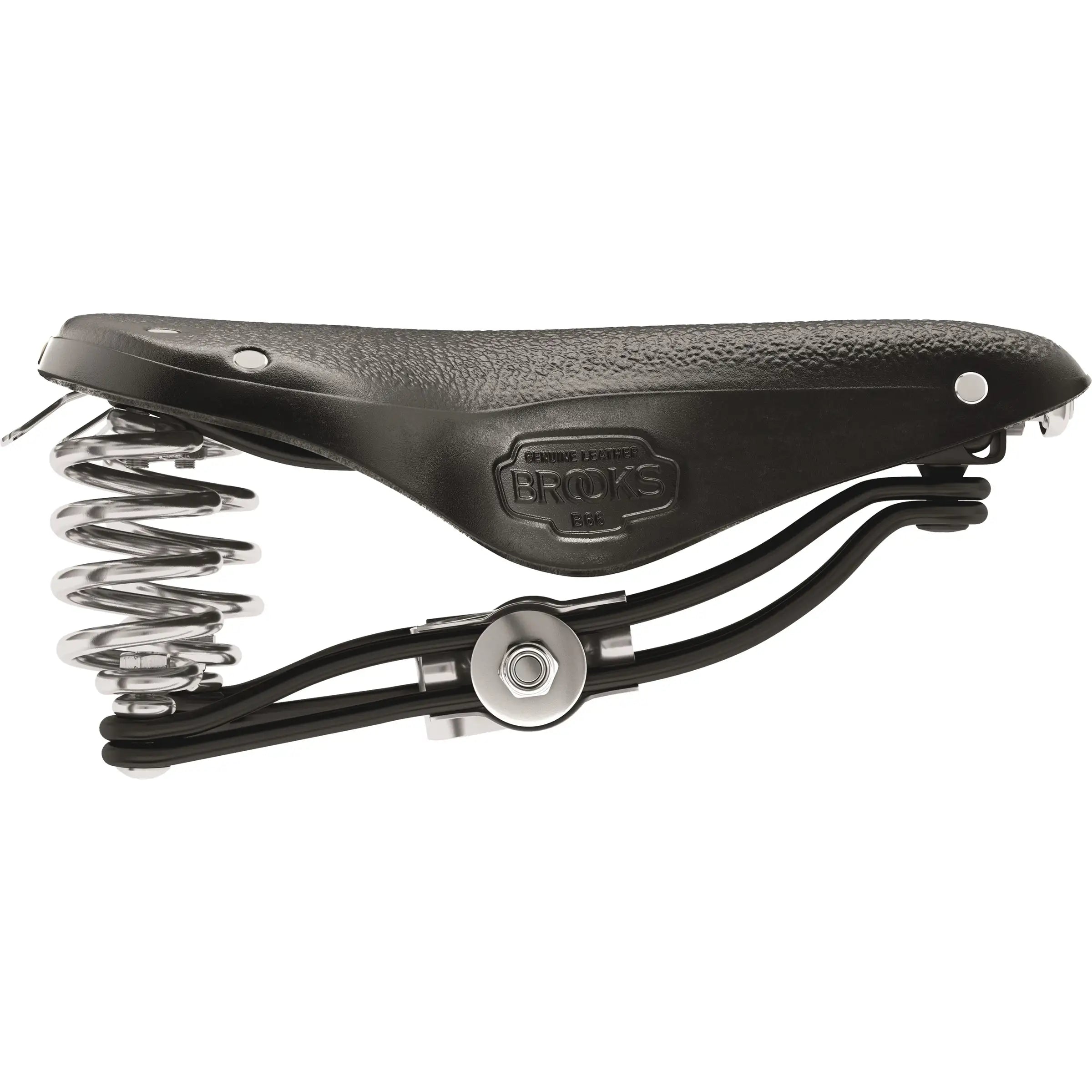 Brooks Fietszadel B66 voor heren, comfortabel stadsfiets en e-bike zadel, met leren bekleding en traditionele stiksels.
