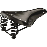 Brooks B396 Flyer S dames fietszadel, stadsfiets en e-bike zadel, zwart met leren bekleding en comfortabele vorm.