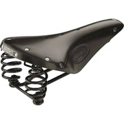 Brooks Fietszadel B396 Flyer voor heren, comfortabel stadsfiets- en e-bike zadel, zwart met leren afwerking, zichtbaar op afbeelding.