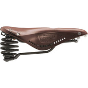 Brooks Flyer Carved stadsfiets en E-bike zadel met leren bekleding en ergonomisch ontwerp, zichtbaar van bovenaf.