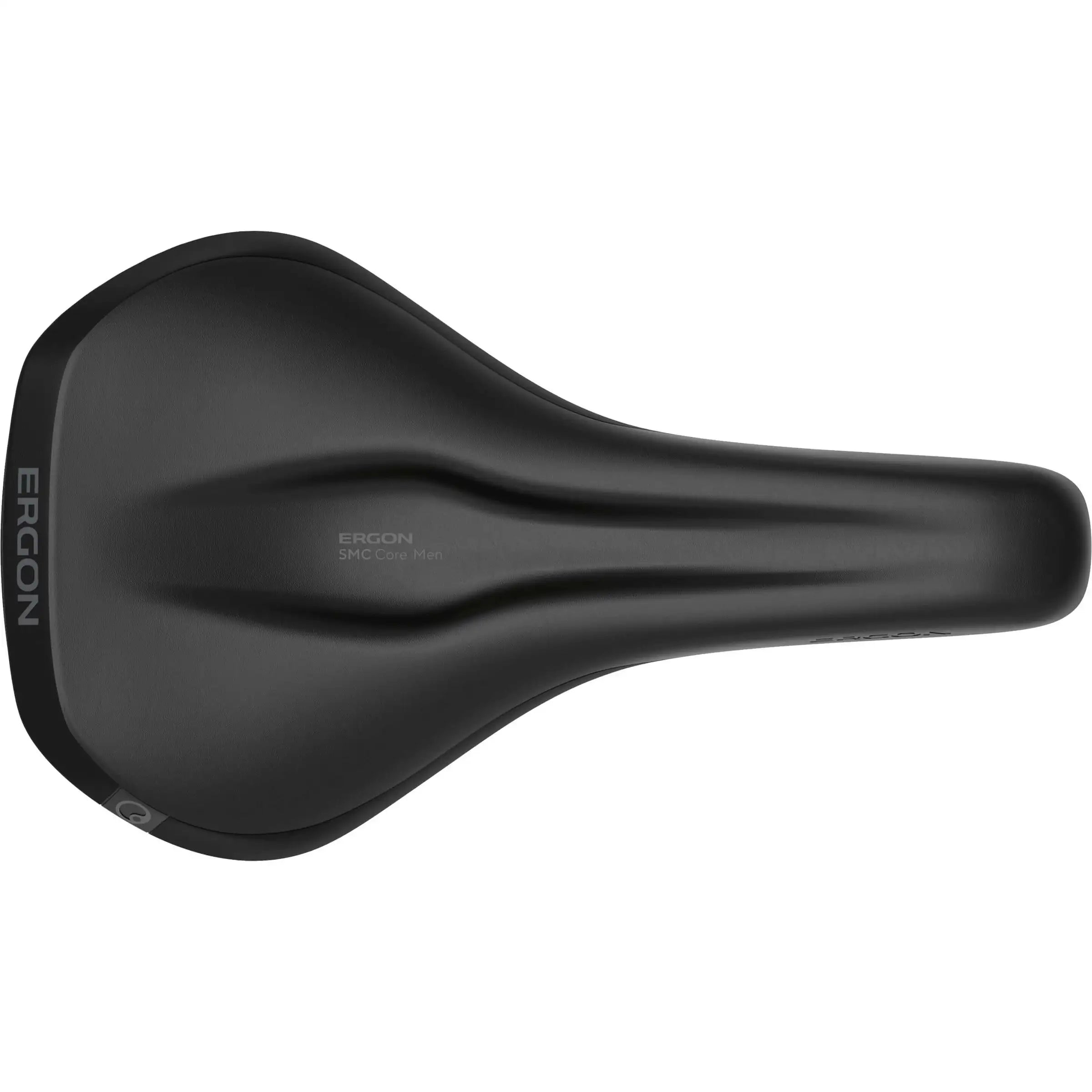 Ergon Smc Core heren racefiets- en MTB-zadel in zwart en grijs, comfortabel en geschikt voor lange ritten, zichtbaar op de afbeelding.