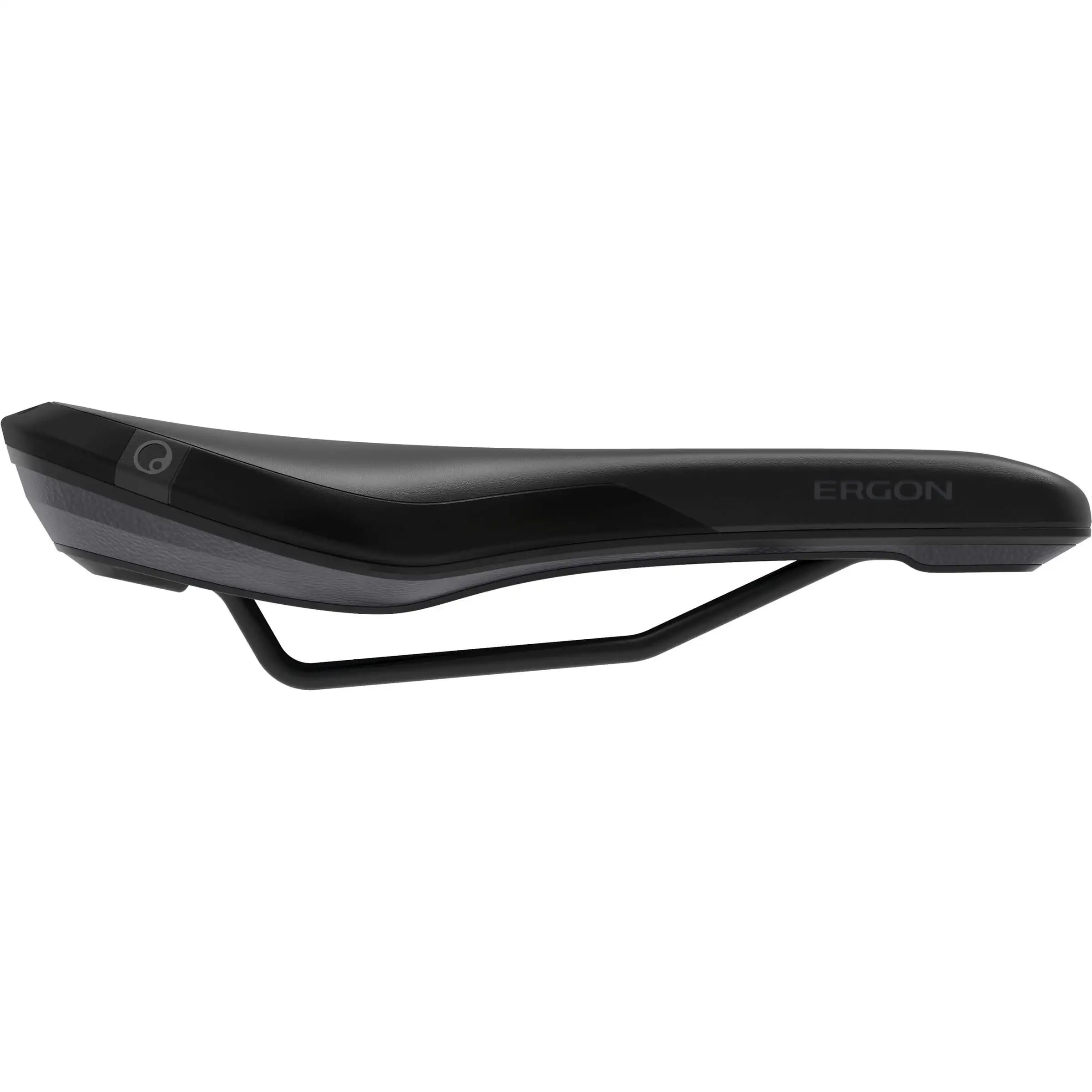 Ergon Fietszadel Smc Core voor heren, zwart en grijs, geschikt voor racefiets en MTB, getoond op een productfoto