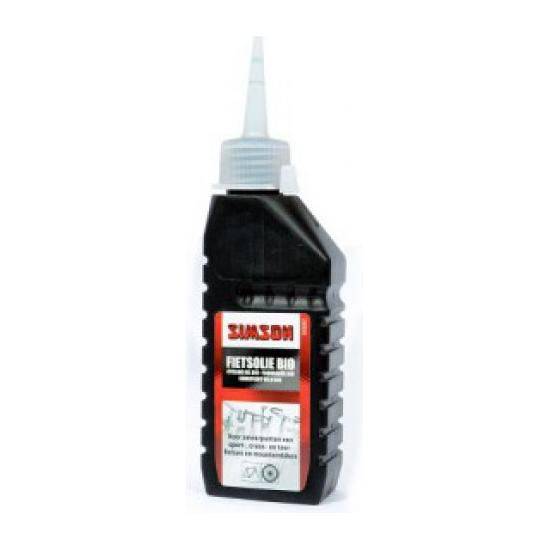 Simson Fietsolie Bio Natuur smeervet in 100ml fles, geschikt voor fietsonderhoud en smering van bewegende onderdelen.