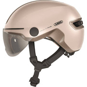 Abus Hud-Y Ace speed pedelec helm in zilver met geïntegreerd vizier en USB-achterlicht, maat 51-55 cm