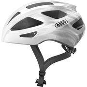 Blauwe Abus Macator racefietshelm met goede ventilatie en verstelbare pasvorm, ideaal voor sportieve fietstochten.