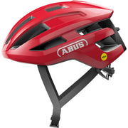Abus Powerdome Mips racefietshelm in rood, maat S 51-55cm, gemaakt in Italië, met ventilatieopeningen en Mips bescherming.