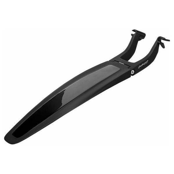 Polisport S-Mud korte achterspatbord in zwart voor fietsen, beschermt tegen modder en water, gemaakt van duurzaam materiaal.