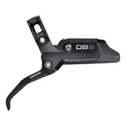 Zwarte Sram Rem DB8 A1 DM ALM schijfrem voor MTB, zijaanzicht van de voorzijde met remklauw en schijf.