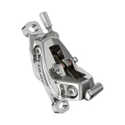 Zwarte en zilveren Sram Rem Level Ultimate C1 DB 4P MTB schijfremmen, zichtbaar met remklauw en remschijf.