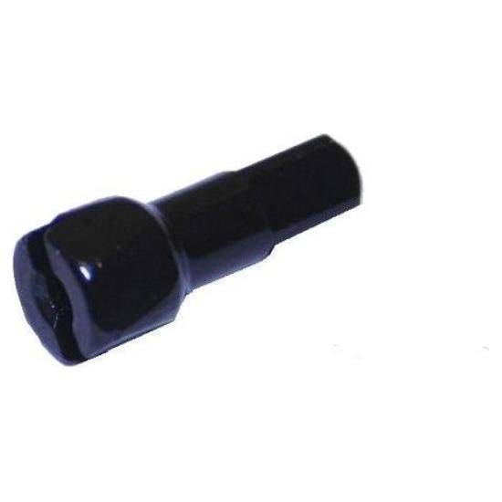Zwarte DT Swiss Spaaknippel DT Al 14 mm met 14 mm inbus voor professionele fietsvelgen, geschikt voor hoogwaardige wielbouw.