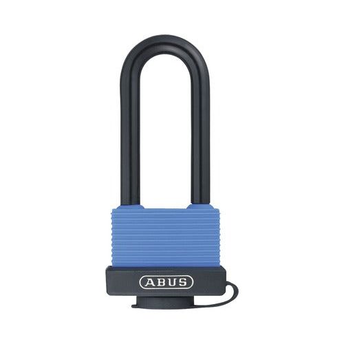 Zwart-blauw Abus 70IB/45HB63 hangslot met stevig slotmechanisme, zichtbaar op de afbeelding