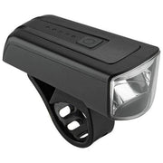 Axa DWN verlichtingsset met USB-C oplaadbare koplamp en achterlicht, zwart, LED-verlichting voor fietsveiligheid.