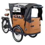 Zwart Babboe Regentent set voor bakfietshoes, waterdicht PVC materiaal, bescherming tegen regen voor bakfietsen.
