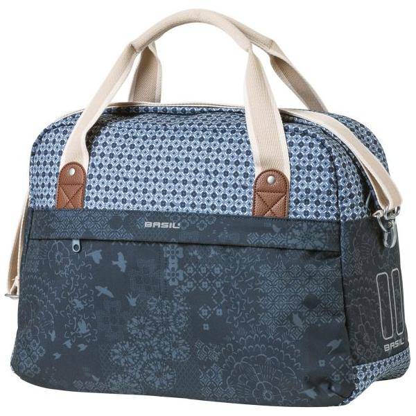 Blauwe Basil Boheme Carry All fietstas enkel, 18 liter, met hook-on systeem en afmetingen 44x17x31 cm, voor achterop de fiets.
