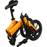 Oranje Bohlt elektrische vouwfiets X160 met compact design en verstelbare zadel, ideaal voor stadsgebruik en comfortabel rijden.