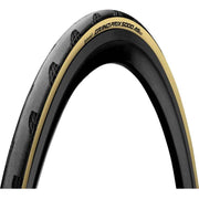 Zwarte 28-inch Continental Grand Prix 5000 Vectran Breaker racefiets buitenband, vouwband met crème details en 25 mm breedte