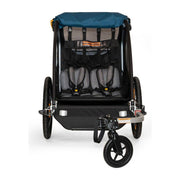 Burley Encore X 2-zits kinderfietskar in Pacific Blue en zwart met vering, geschikt voor veilig en comfortabel kindertransport
