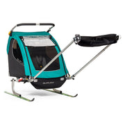 Burley Encore X kinderfietskar voor 2 kinderen, inklapbaar met vering, turquoise kleur, geschikt voor veilige fietstochten