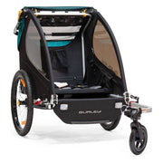 Burley Encore X kinderfietskar voor 2 kinderen, inklapbaar met vering, turquoise, comfortabel en veilig voor jonge kinderen