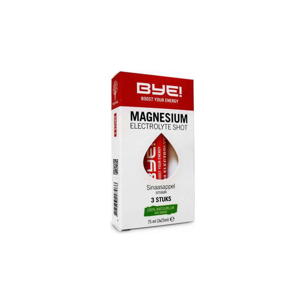 BYE! Electrolyte Magnesium Shot in sinaasappelsmaak, 3 stuks, energiestootje met magnesium en elektrolyten in een heldere fles