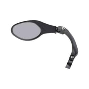 Zwarte Mirage De Luxe L fietsspiegel 22,2 mm klem met draaibare arm, zichtbaar in de afbeelding.