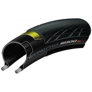 Continental Grand Prix 5000 racefiets band, 23 mm, close-up van het bandenprofiel en merklogo op de fietsband