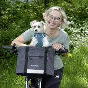 KLICKfix Doggy Shopper hondenfietsmand 24 liter in grijs met zachte binnenvoering en bevestigingsriemen.