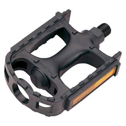 Union Pedalen 872 ATB KS voor stads- en E-bikes, donkere metalen pedalen met reflectoren en antislipoppervlak.