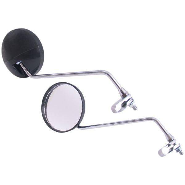 Edge fietsspiegels set met ronde heldere glazen spiegel, zwart en chroom afwerking, geschikt voor M8 bevestiging op de fiets.