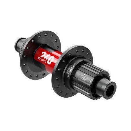 Zwarte DT Swiss 240 achternaven voor racefiets, 12V CL aluminium, 28G, 142/12mm, geschikt voor schijfremmen