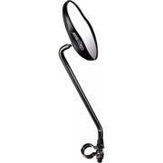 Ergotec M-99L zwart gesmeed aluminium fietsspiegel links, breed zicht voor veilig fietsen, zichtbaar op de afbeelding.