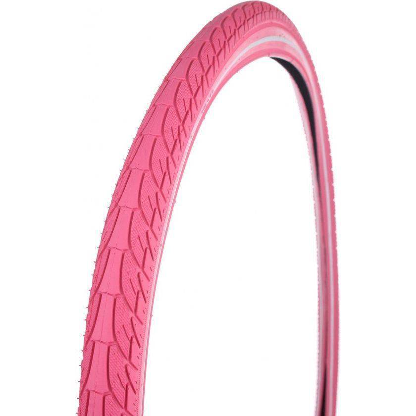 Dutch Perfect stadsfiets band 28x2.00" roze met reflectie en anti-leklaag, geschikt voor stadsfietsen, zichtbare band met reflectie.