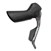 Zwarte Sram Force Axs E1 12/13V hydraulische shifters en remgrepen, carbon ontwerp, voor 12-speed fiets.
