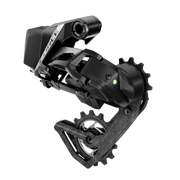 Sram Force Axs E1 12V achterderailleur in zwart carbon, geschikt voor max 36T cassette, zichtbaar met kabel en montage.