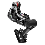 Sram Force Xplr Axs achterderailleur 13-speed in zwart met maximale 46T capaciteit, zichtbaar vanaf de zijkant.