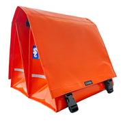 Clarijs dubbele fietstas van PVC in oranje, 46 liter, met uitsparing voor fietsframe en ruime opbergcapaciteit