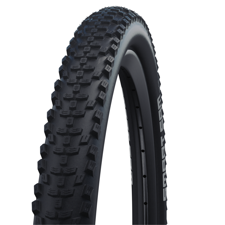 Zwarte Schwalbe Smart Sam Performance MTB buitenband 27,5 x 2,60 inch, geschikt voor mountainbikes, zichtbaar op de afbeelding.