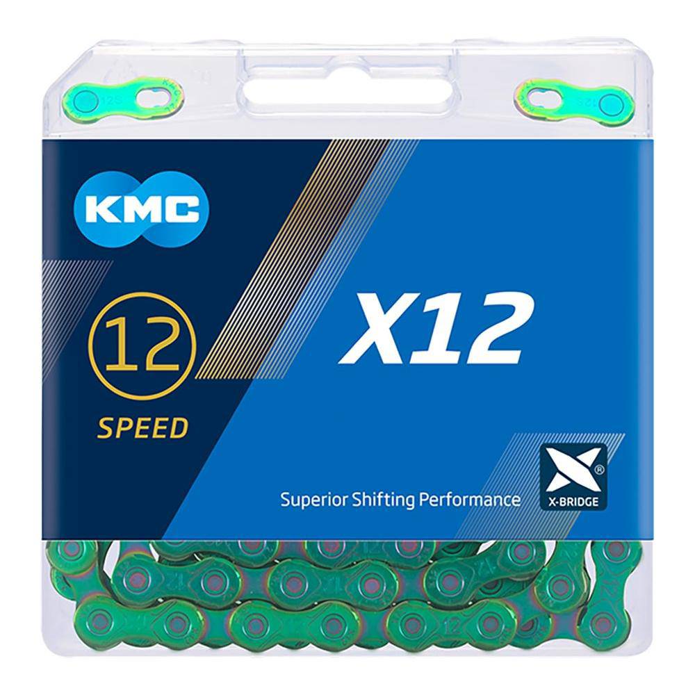 KMC X12 12-speed ketting met 126 schakels en wax coating, geschikt voor mountainbikes en racefietsen.