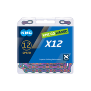 KMC X12 12-speed ketting met 126 schakels, waxed, geschikt voor snelheidsfietsen, zichtbaar in de afbeelding.